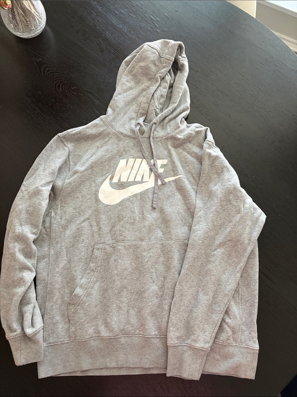 Mens Nike Light Gray Pullover Hoodie with White Logo